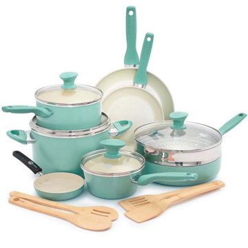 GreenPan Rio Collection Ceramic Nonstick Cookware Set - Turquoise, 16 pc