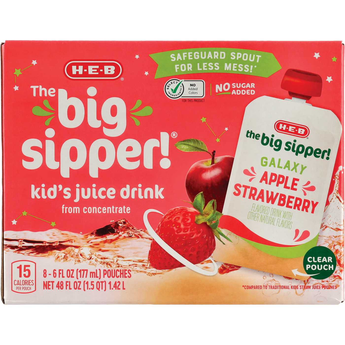 H-E-B The Big Sipper! Kid’s Juice Drink 6 oz Pouches – Galaxy Apple Strawberry; image 1 of 7