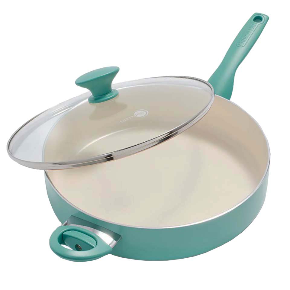 GreenPan Rio Collection Ceramic Nonstick Saute Pan with Lid - Turquoise ...