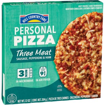 Hill Country Fare Personal Size Frozen Pizza - Three Meat, 7.2 oz