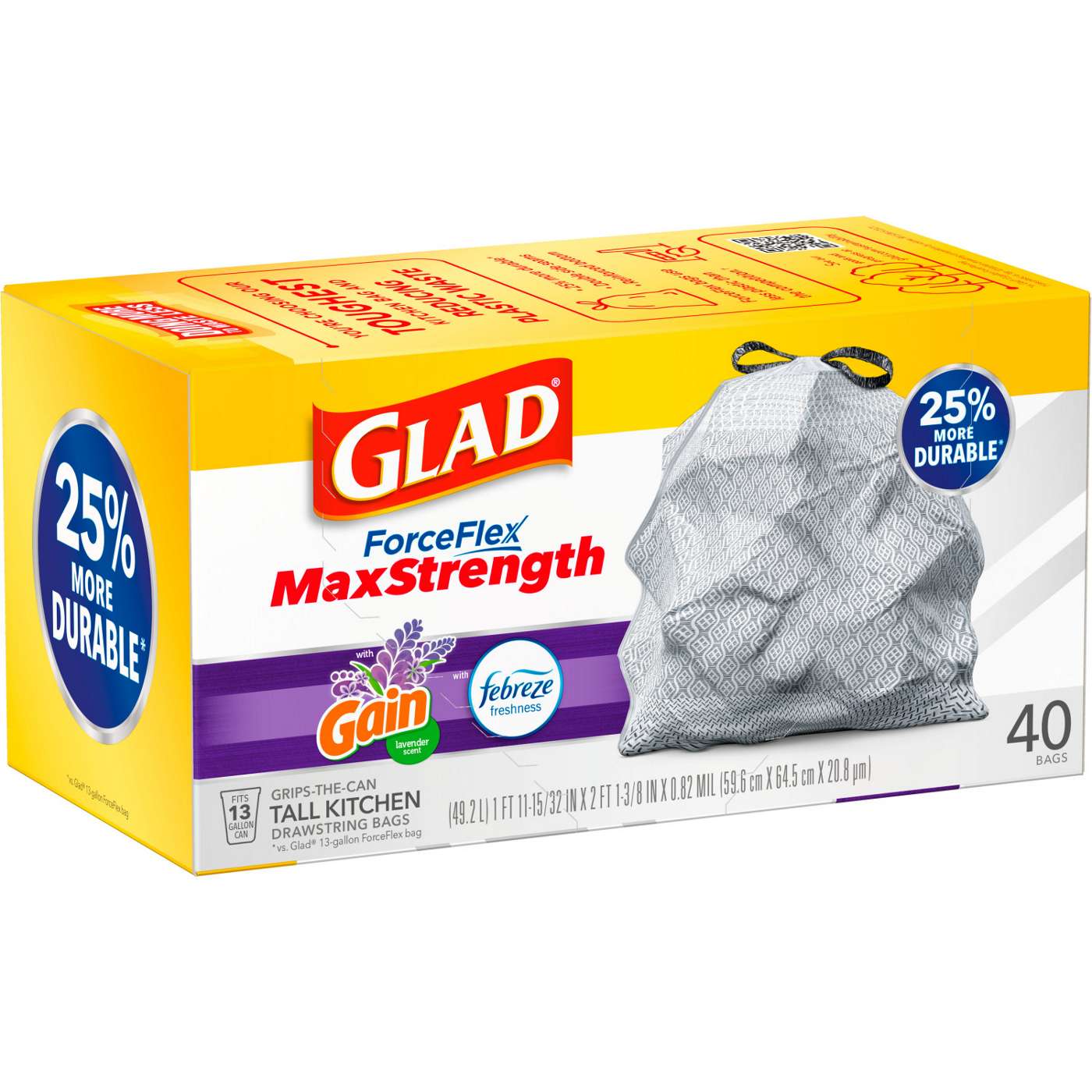 Glad ForceFlex Max Strength Lavender Drawstring Tall Kitchen 13 Gallon