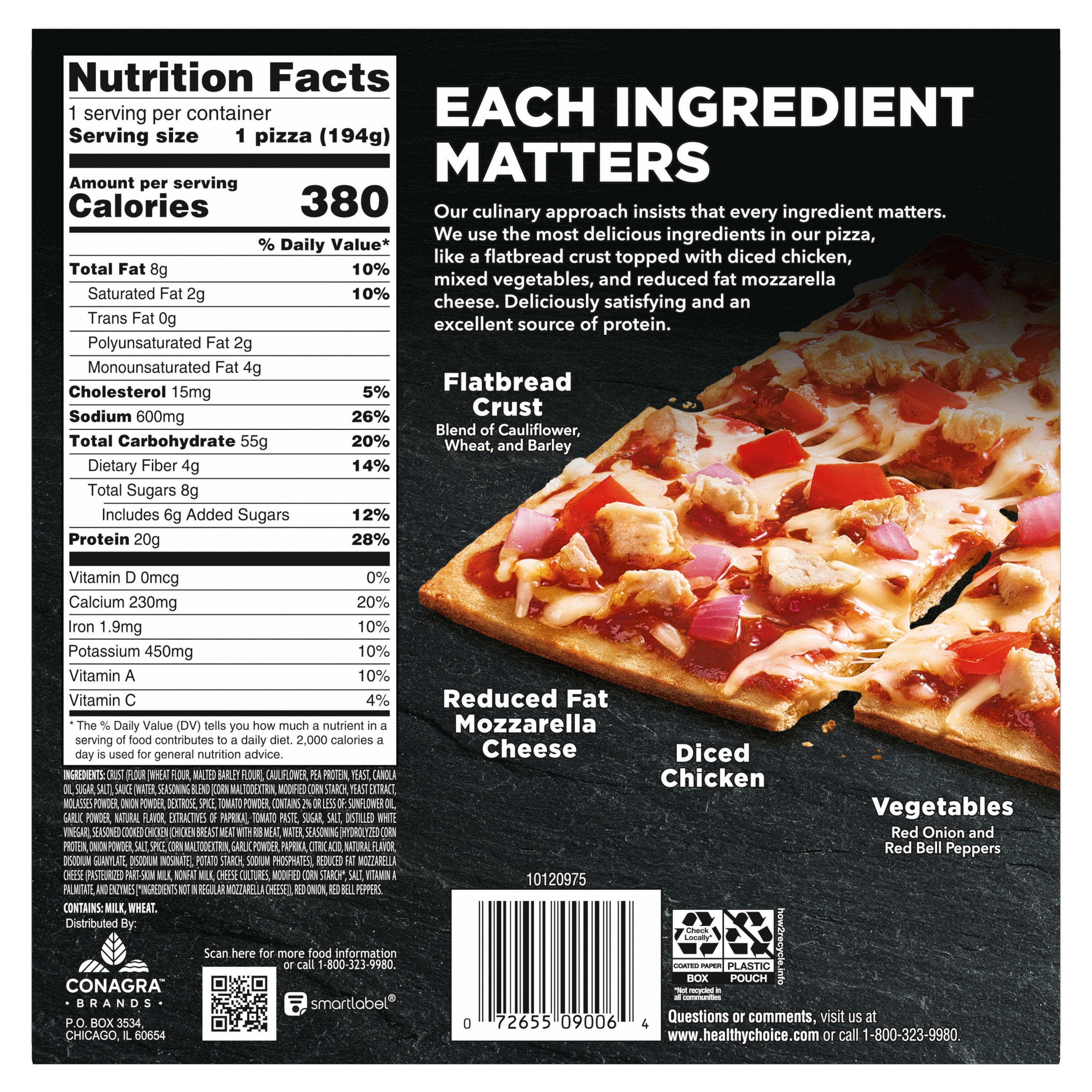 Healthy Choice Frozen Flatbread Pizza - BBQ-Seasoned Chicken