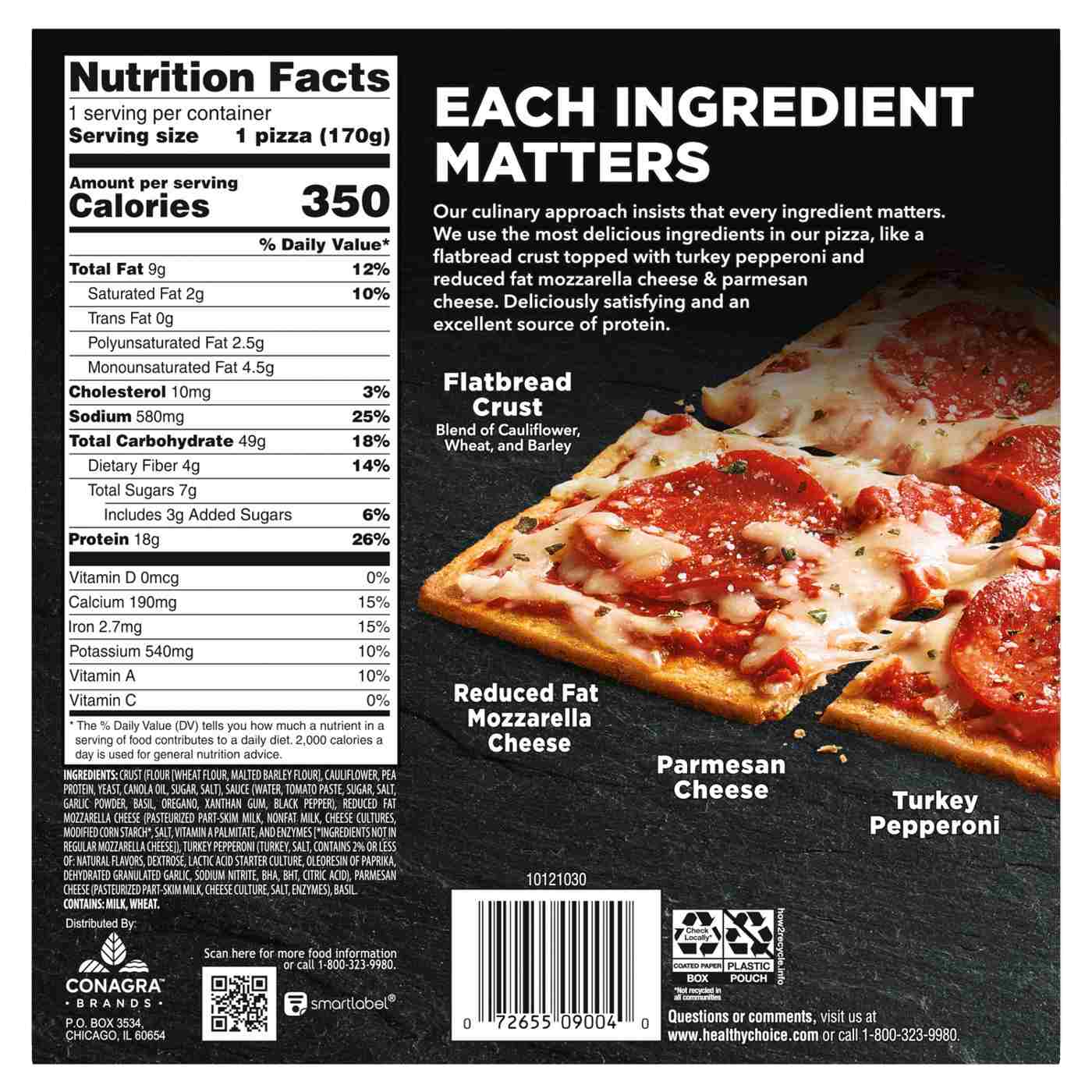 Healthy Choice 18g Protein Cauliflower Frozen Flatbread Pizza Turkey