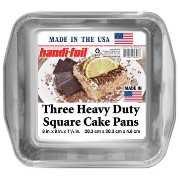 Handi-Foil Heavy Duty Square Cake Pans, 3 pk, 8" x 8"