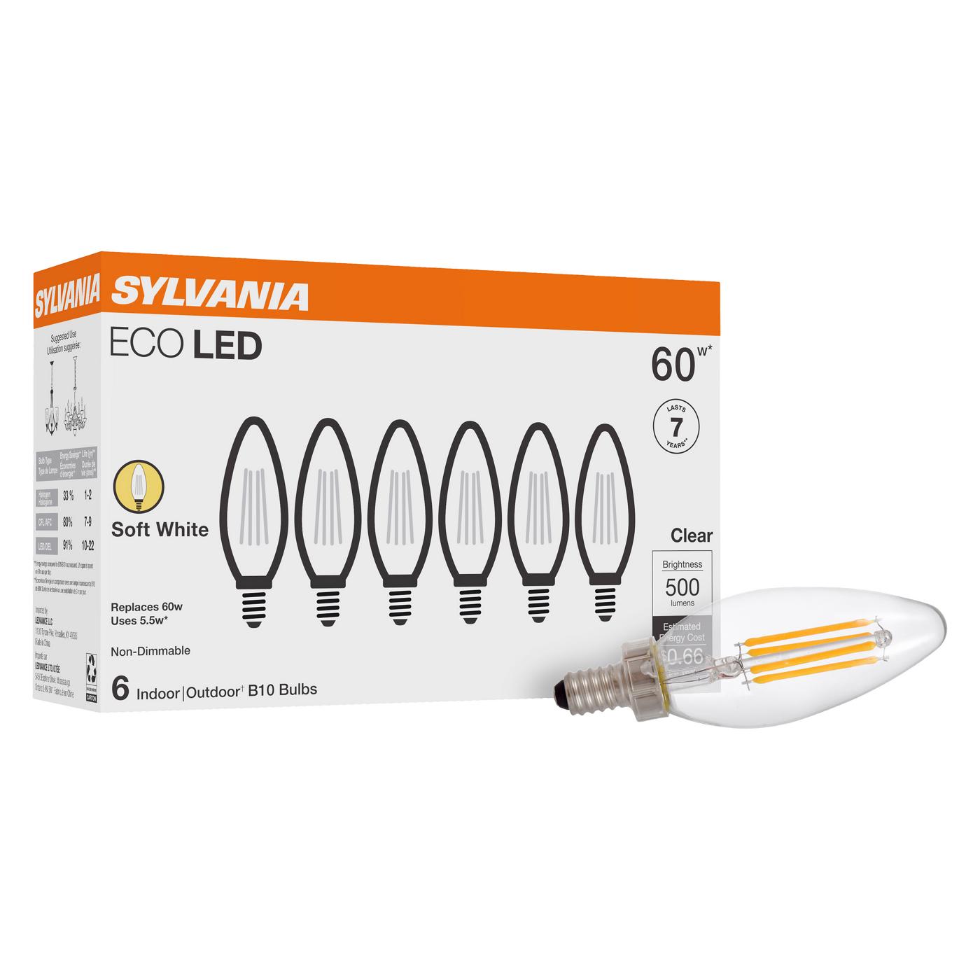 Sylvania ECO B10 60-Watt Soft White Clear LED Light Bulbs; image 2 of 3