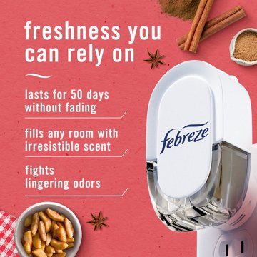 Febreze Fade Defy PLUG Air Freshener & Odor Fighter Starter Kit - Baked Cinnamon Apples Scent, 1 ct