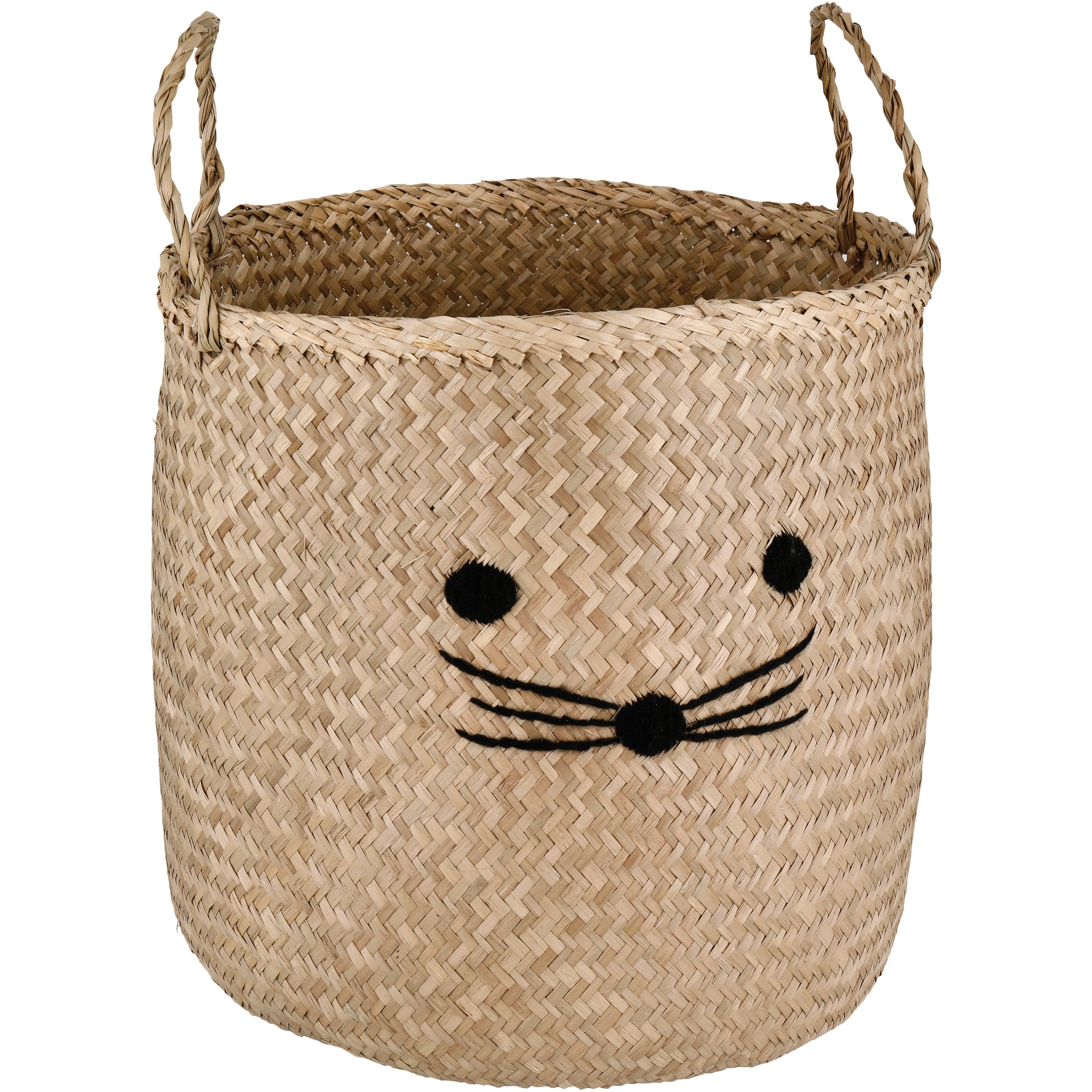 Destination Holiday Cat Face Seagrass Round Storage Basket