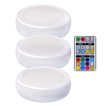 Amertac Color-Changing Adjustable Puck Lights  - White, 3 pk