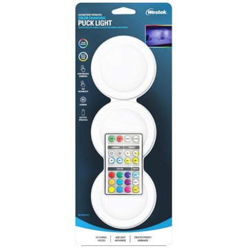 Amertac Color-Changing Adjustable Puck Lights  - White, 3 pk