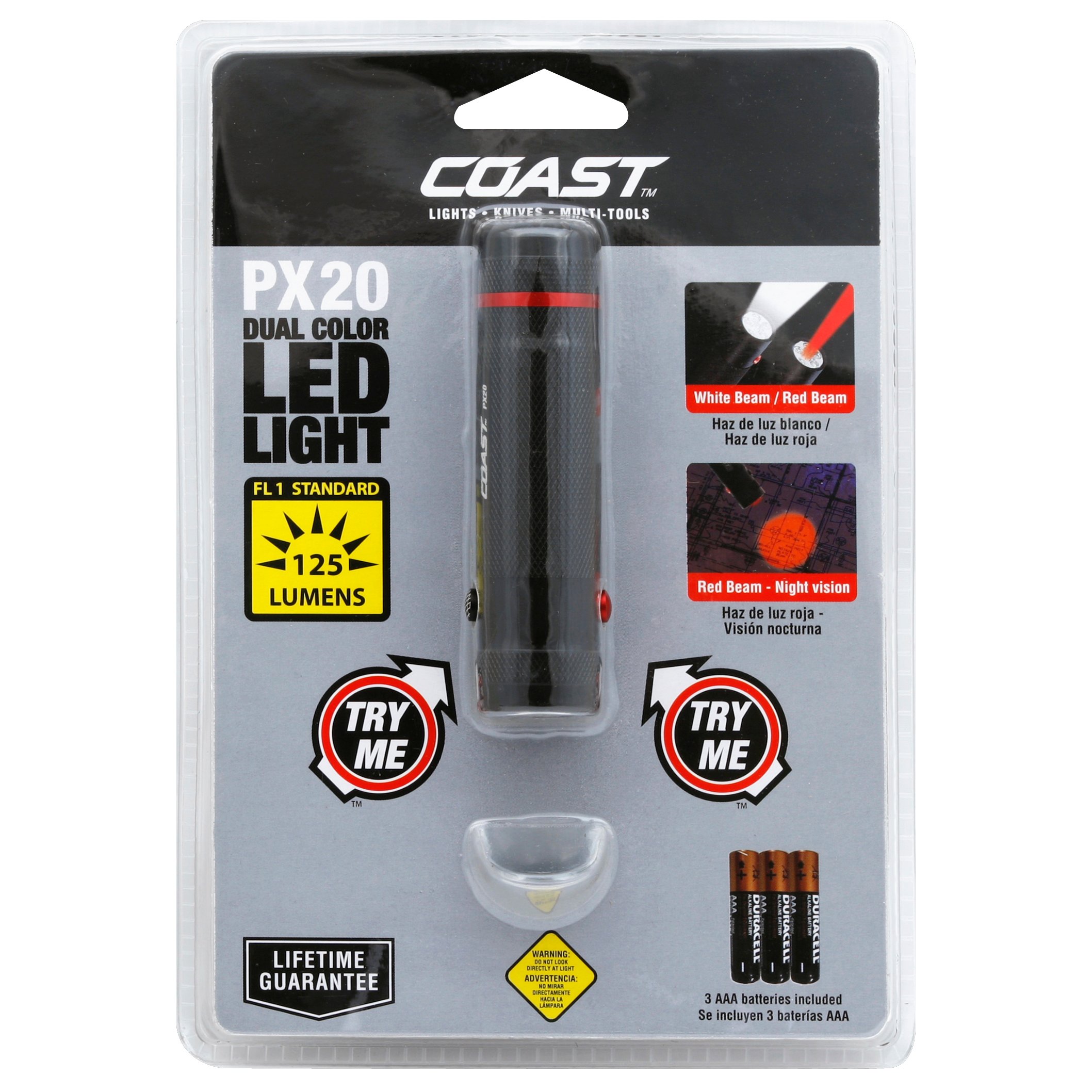 Lampe Torche LED Coast PX20 – 400/155 Lumens, Double Couleur, Aluminium Noir