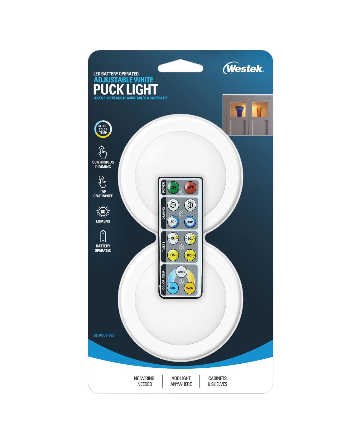 Westek Adjustable Puck Lights - White; image 1 of 2