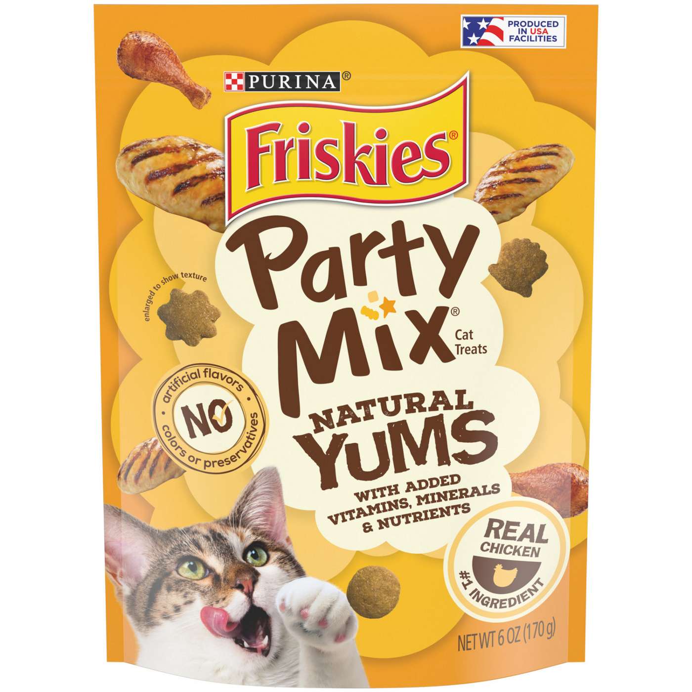 Friskies Purina Friskies Natural Cat Treats, Party Mix Natural Yums With Real Chicken & Vitamins, Minerals & Nutrients; image 1 of 3