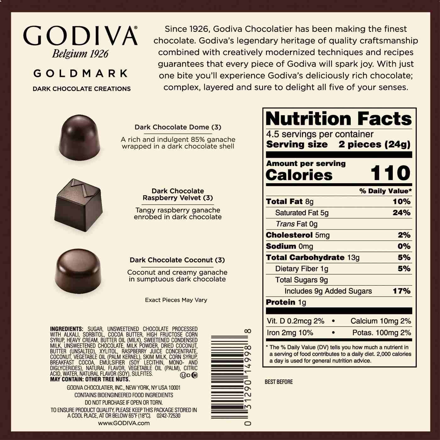 Godvia Goldmark Assorted Dark Chocolate Creations Christmas Gift Box, 9 pc; image 2 of 2