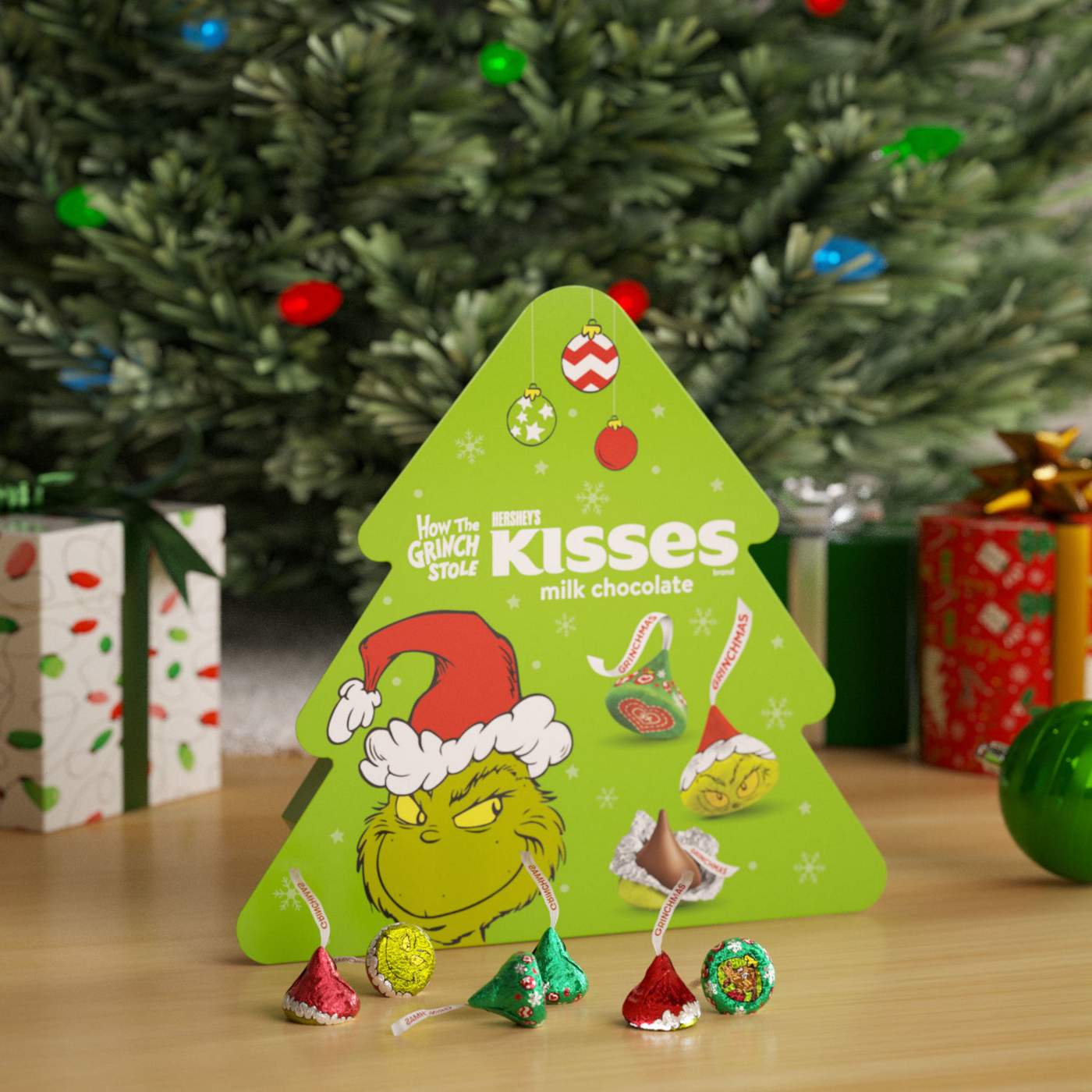 Hershey's Kisses Grinch Milk Chocolate Christmas Tree Candy Gift Box; image 5 of 7