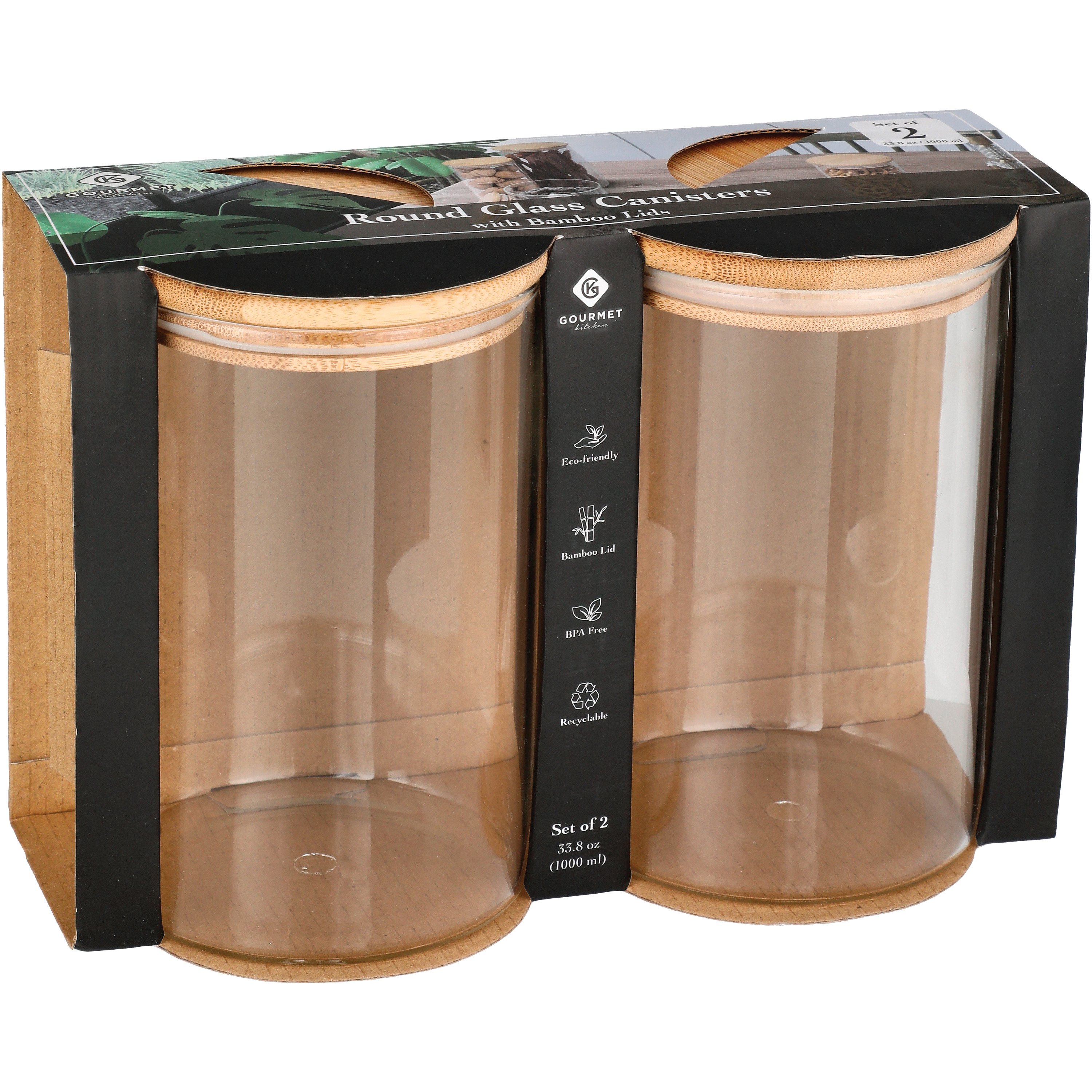 Gourmet Kitchen Glass Storage Canisters with Bamboo Lid, 2 Pk Shop