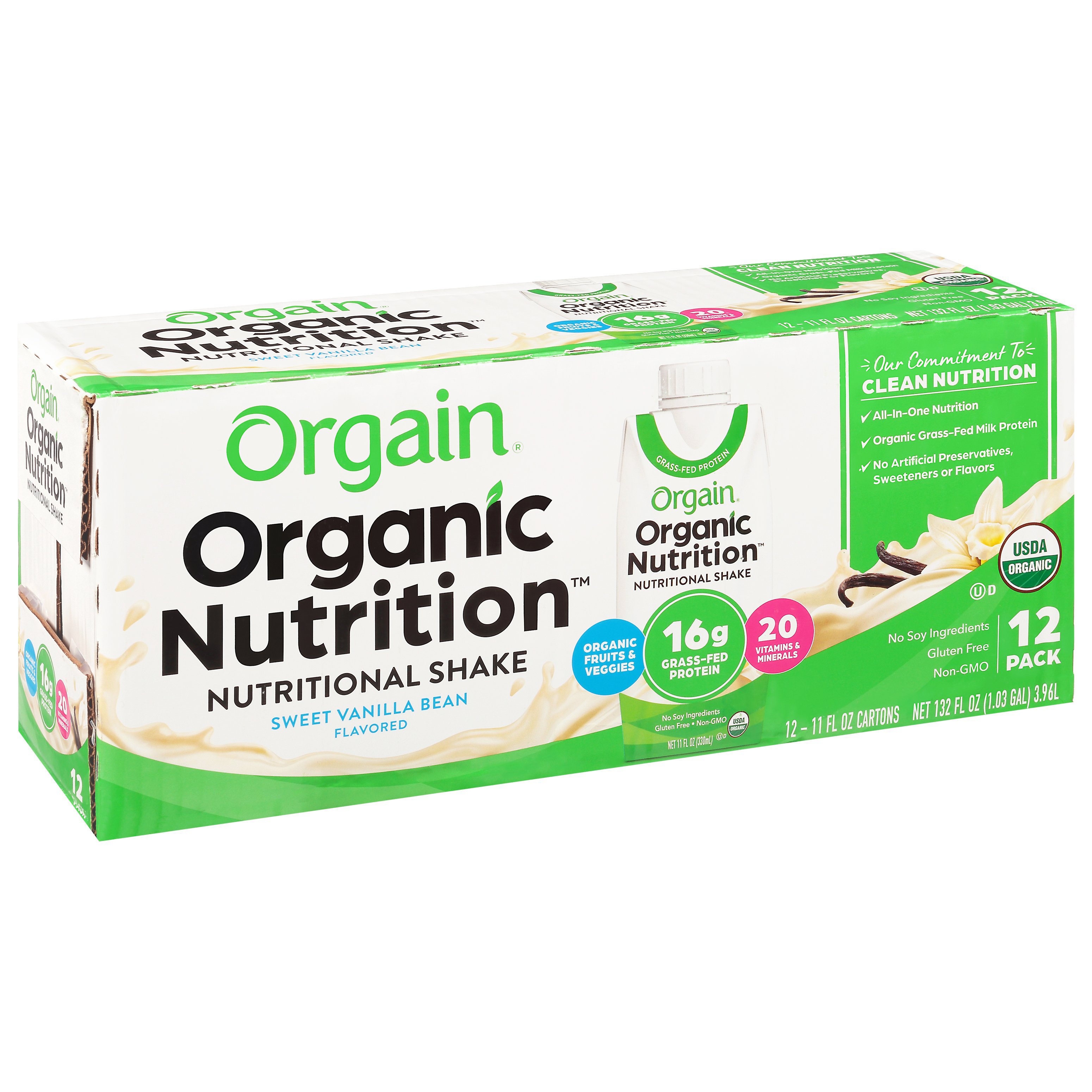 Orgain Organic 16g Protein Nutritional Shakes 12 pk Bottles - Sweet Vanilla Bean, 11 oz