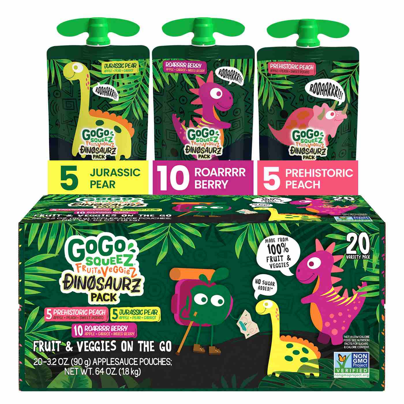 GoGo squeeZ Fruit & VeggieZ Dino Pear Peach Carrot Applesauce Pouches; image 2 of 9