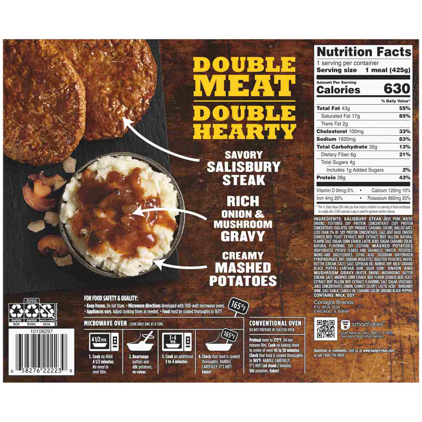 Hungry-Man Double Meat Bowls Smothered Salisbury Steaks Frozen Meal; image 4 of 7