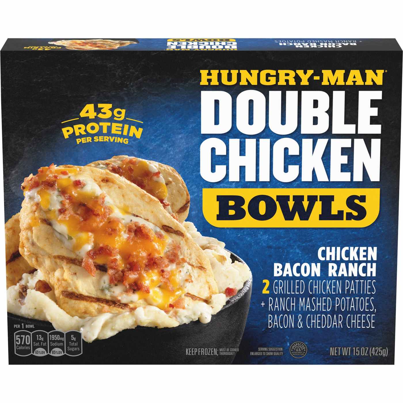 Hungry-Man Double Chicken Bowls Chicken Bacon Ranch Patties Frozen Meal; image 1 of 4