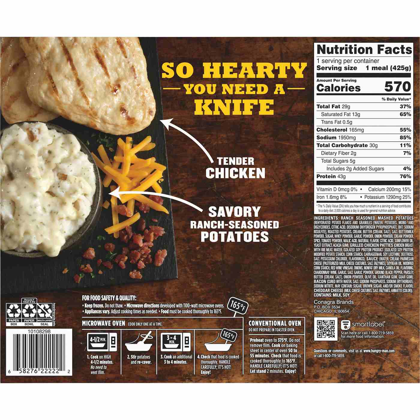 Hungry-Man Double Chicken Bowls Chicken Bacon Ranch Patties Frozen Meal; image 2 of 4