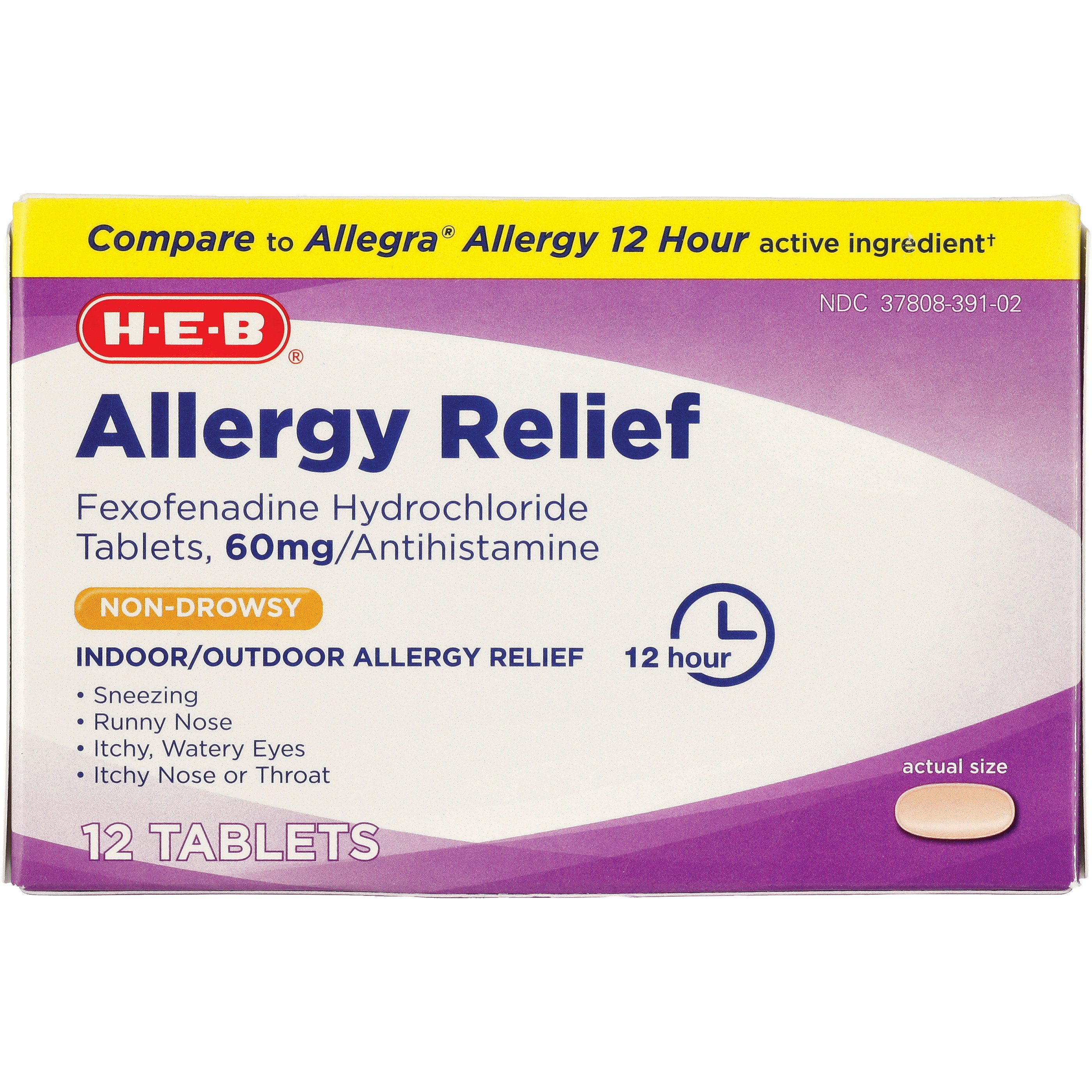 H-E-B Allergy Relief Fexofenadine 12-Hour Tablets - 60 mg, 12 ct