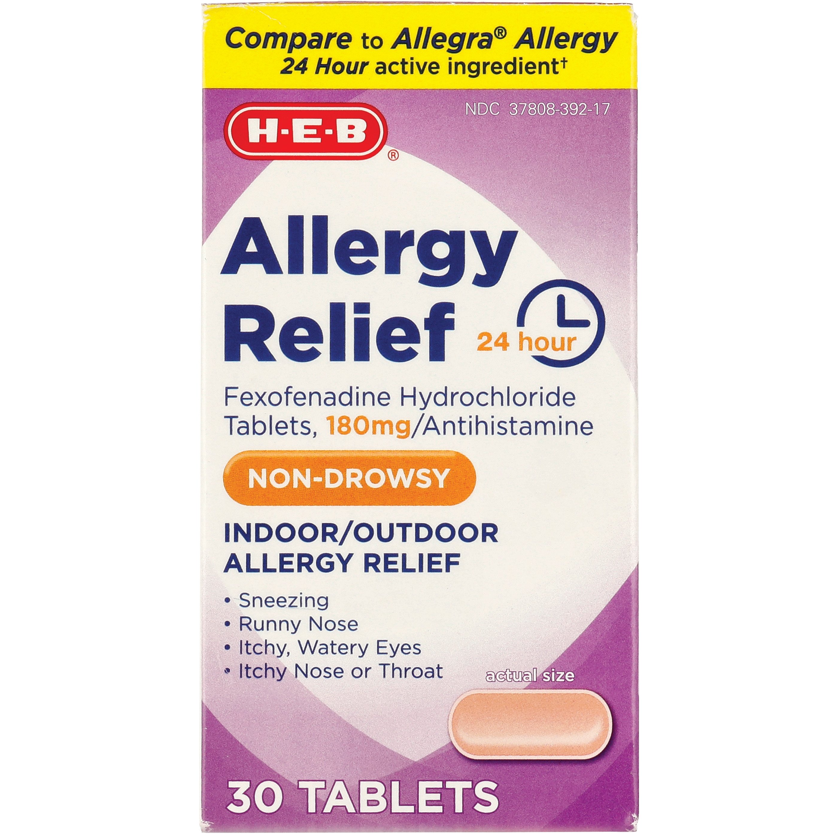 H-E-B Allergy Relief Fexofenadine 24 Hour Tablets - 180 Mg - Shop Sinus ...