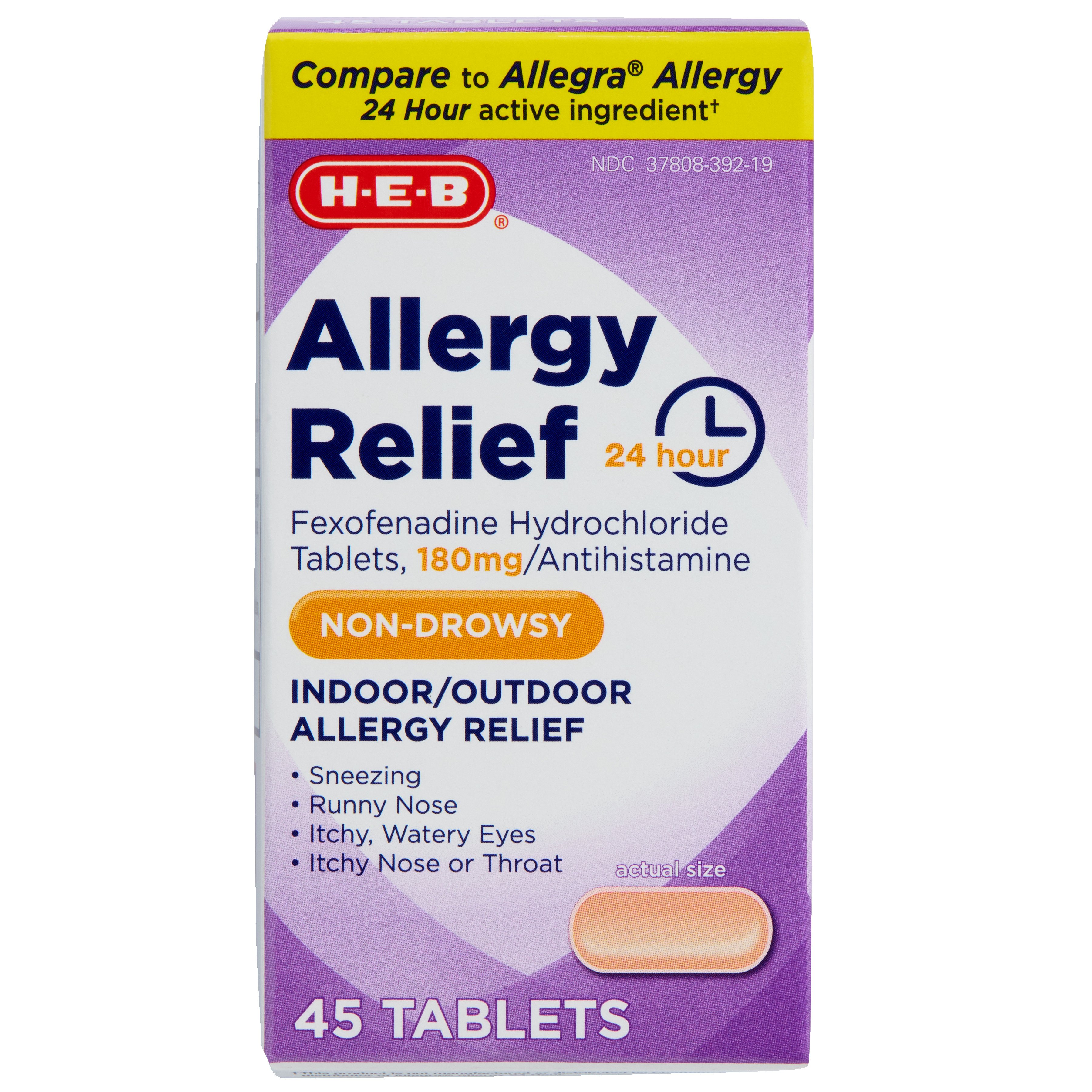 H-E-B Allergy Relief Fexofenadine 24 Hour Tablets - 180 mg, 45 ct