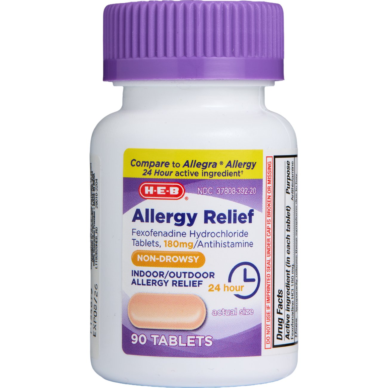 H-E-B Allergy Relief Fexofenadine 24 Hour Tablets - 180 mg, 90 ct