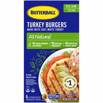 Butterball Frozen All Natural White Meat Turkey Burgers, 6 ct