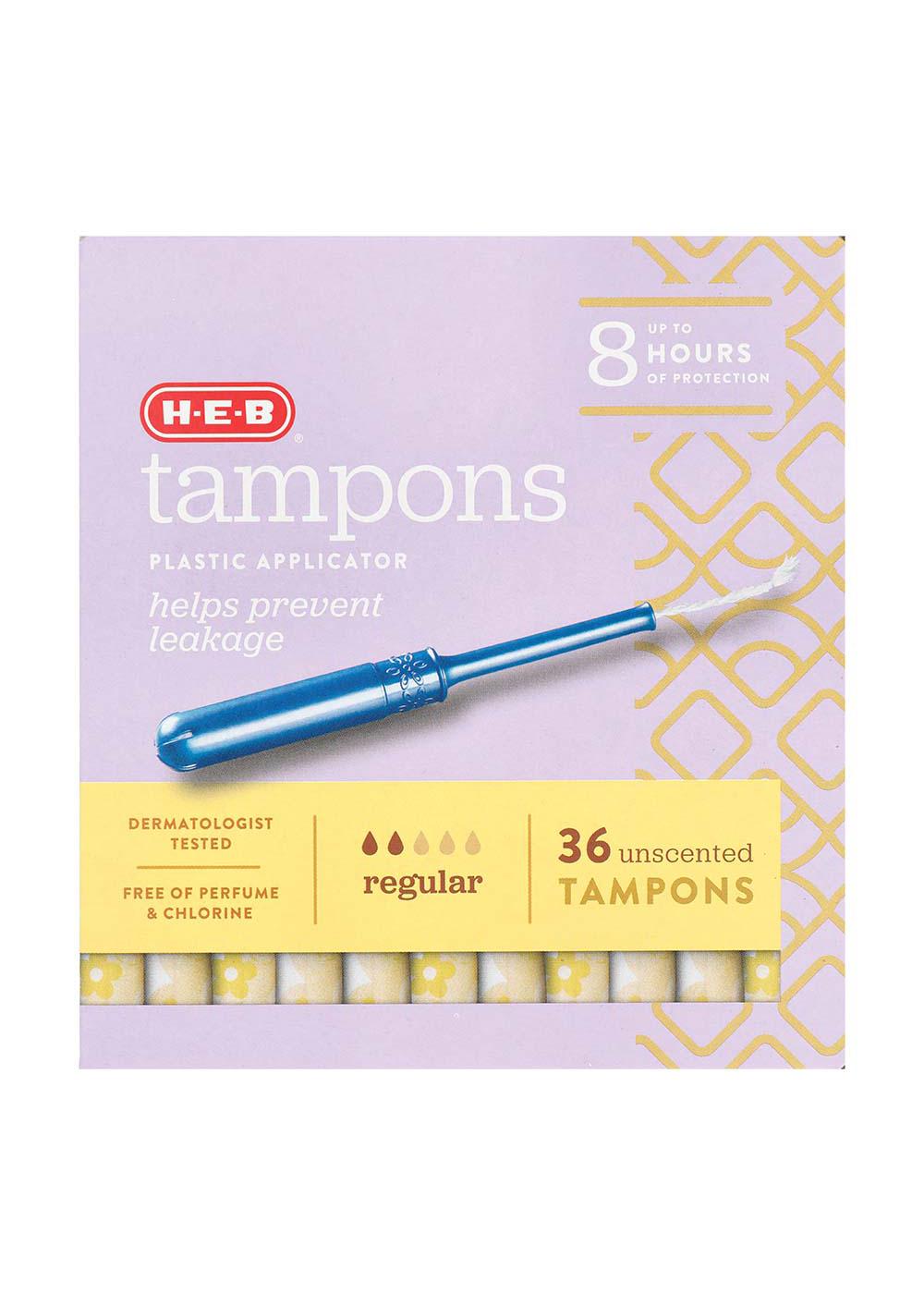 H-E-B Plastic Applicator Unscented Tampons – Regular Absorbency; image 1 of 4