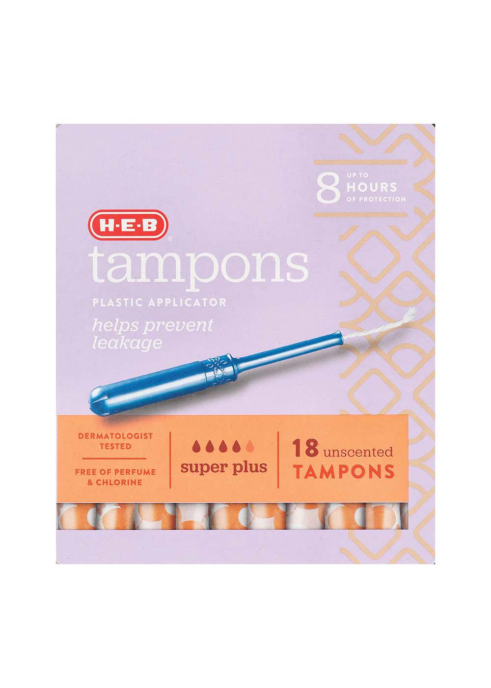 HEB Plastic Applicator Unscented Tampons Super Plus Absorbency