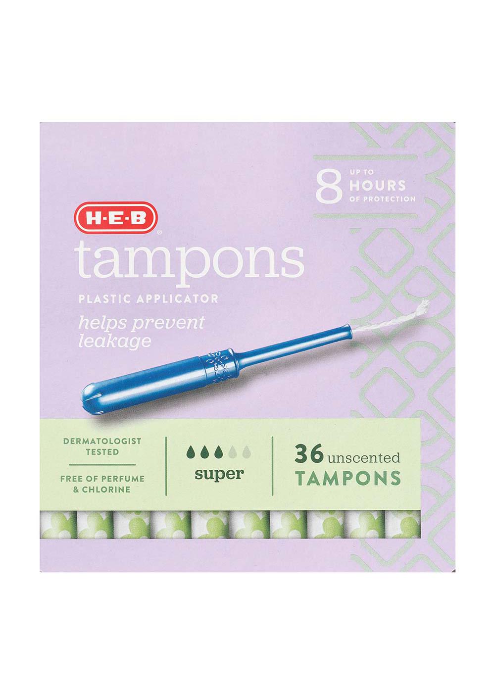 H-E-B Plastic Applicator Unscented Tampons – Super Absorbency; image 1 of 3