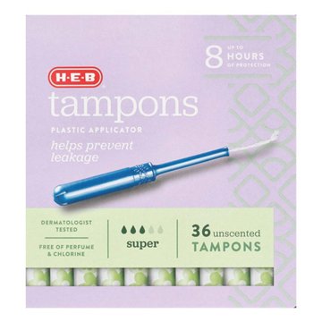 H-E-B Plastic Applicator Unscented Tampons – Super Absorbency, 36 ct