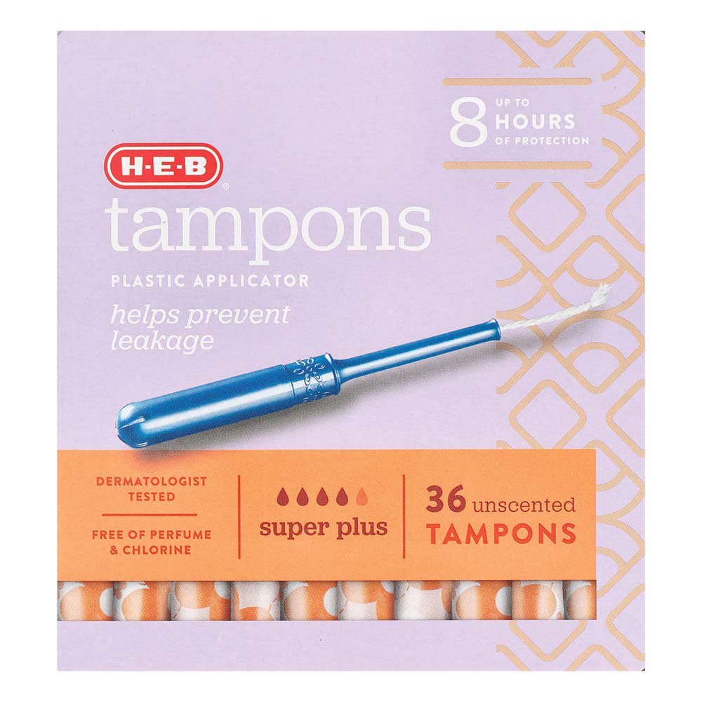 HEB Plastic Applicator Unscented Tampons Super Plus Absorbency