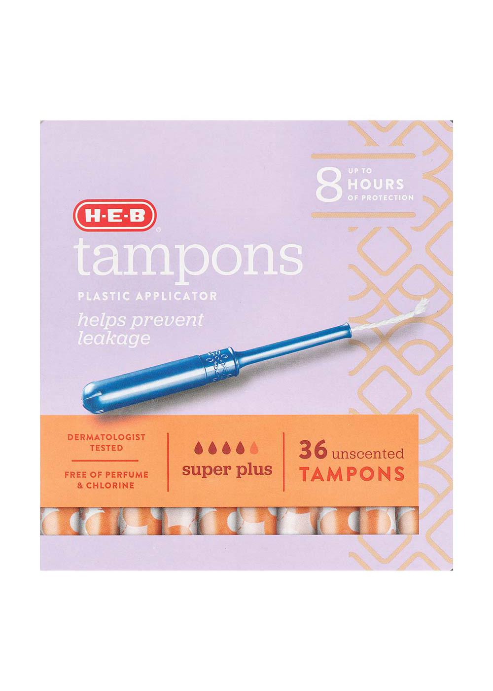 H-E-B Plastic Applicator Unscented Tampons – Super Plus Absorbency; image 1 of 4
