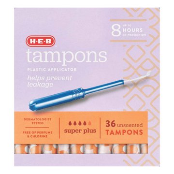 H-E-B Plastic Applicator Unscented Tampons – Super Plus Absorbency, 36 ct