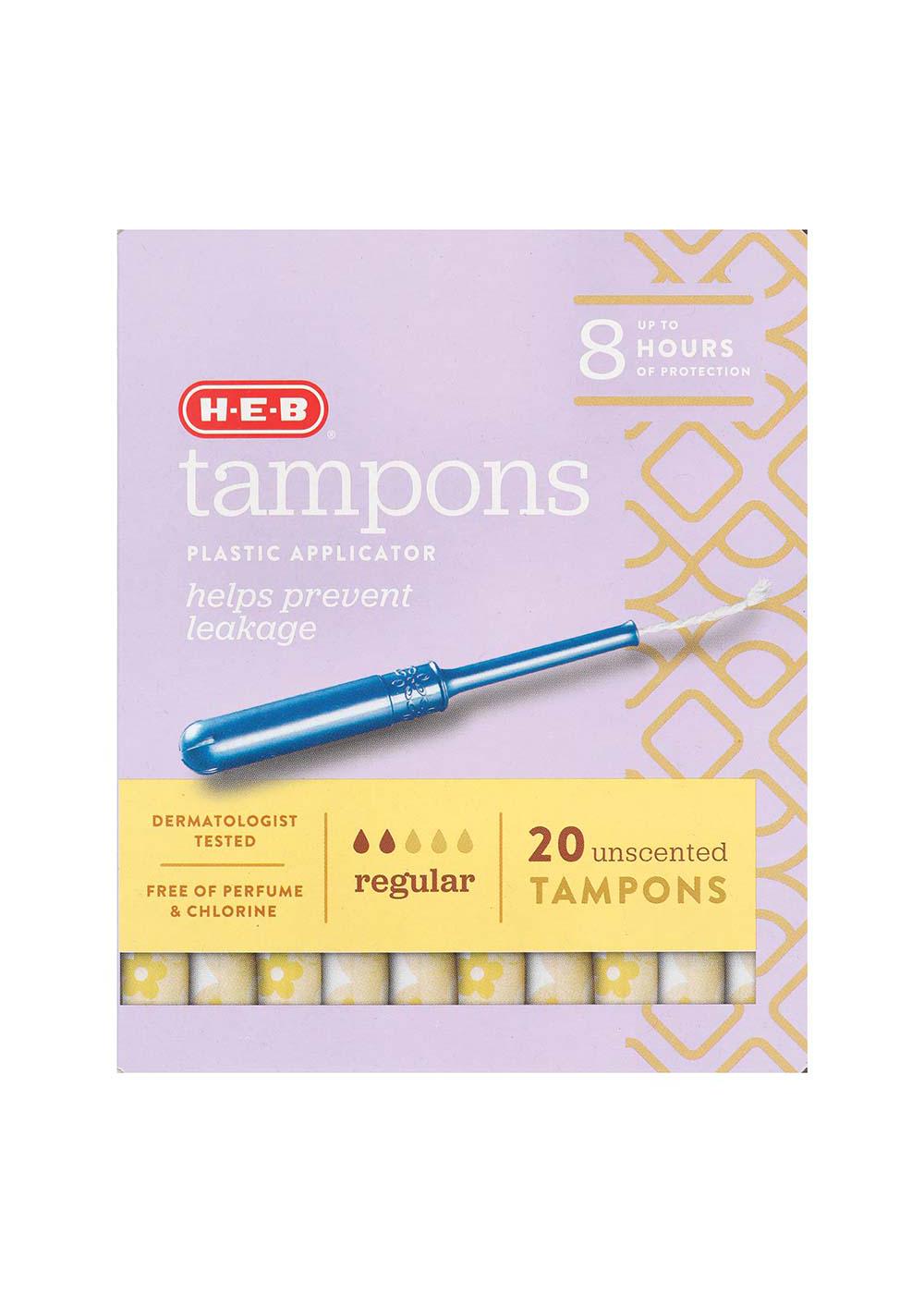 H-E-B Plastic Applicator Unscented Tampons – Regular Absorbency; image 1 of 4