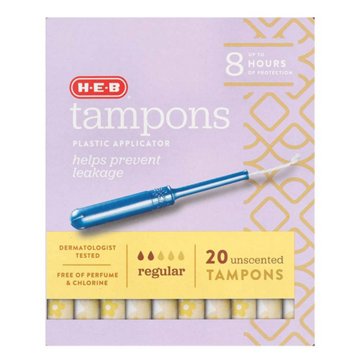 H-E-B Plastic Applicator Unscented Tampons – Regular Absorbency, 20 ct