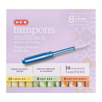 H-E-B Plastic Applicator Unscented Tampons – Absorbency Multipack, 36 ct