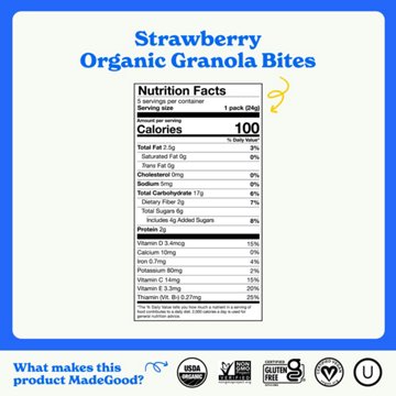 MadeGood Organic Granola Bites - Strawberry, 5 ct