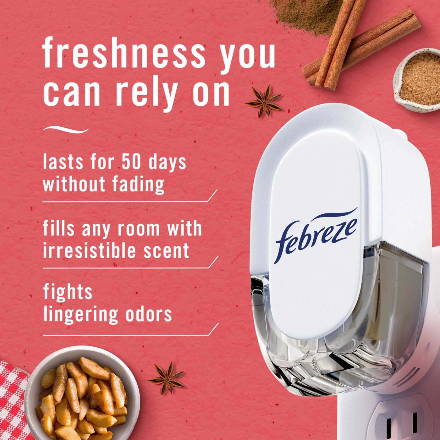 Febreze Odor-Fighting Fade Defy PLUG Air Freshener Oil Refill - Baked Cinnamon Apples; image 2 of 10