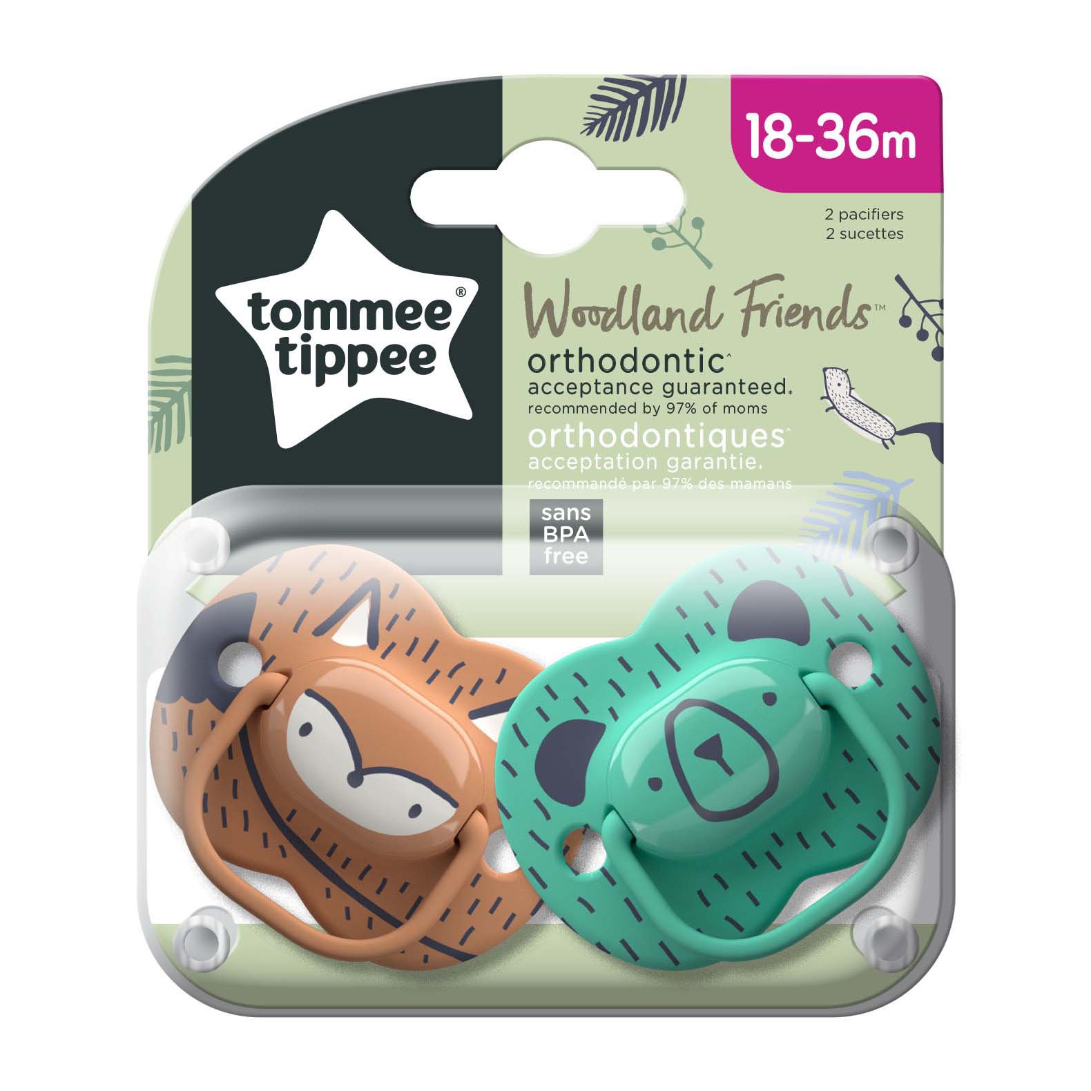 Tommee Tippee Woodland Friends Orthodontic Pacifiers (18-36 Months ...