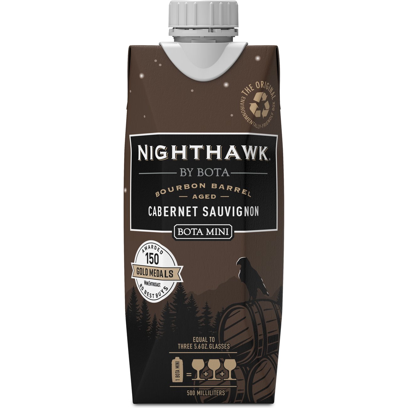 Bota Box Nighthawk Black Bourbon Barrel Aged Cabernet Sauvignon California Red Wine, 500 mL