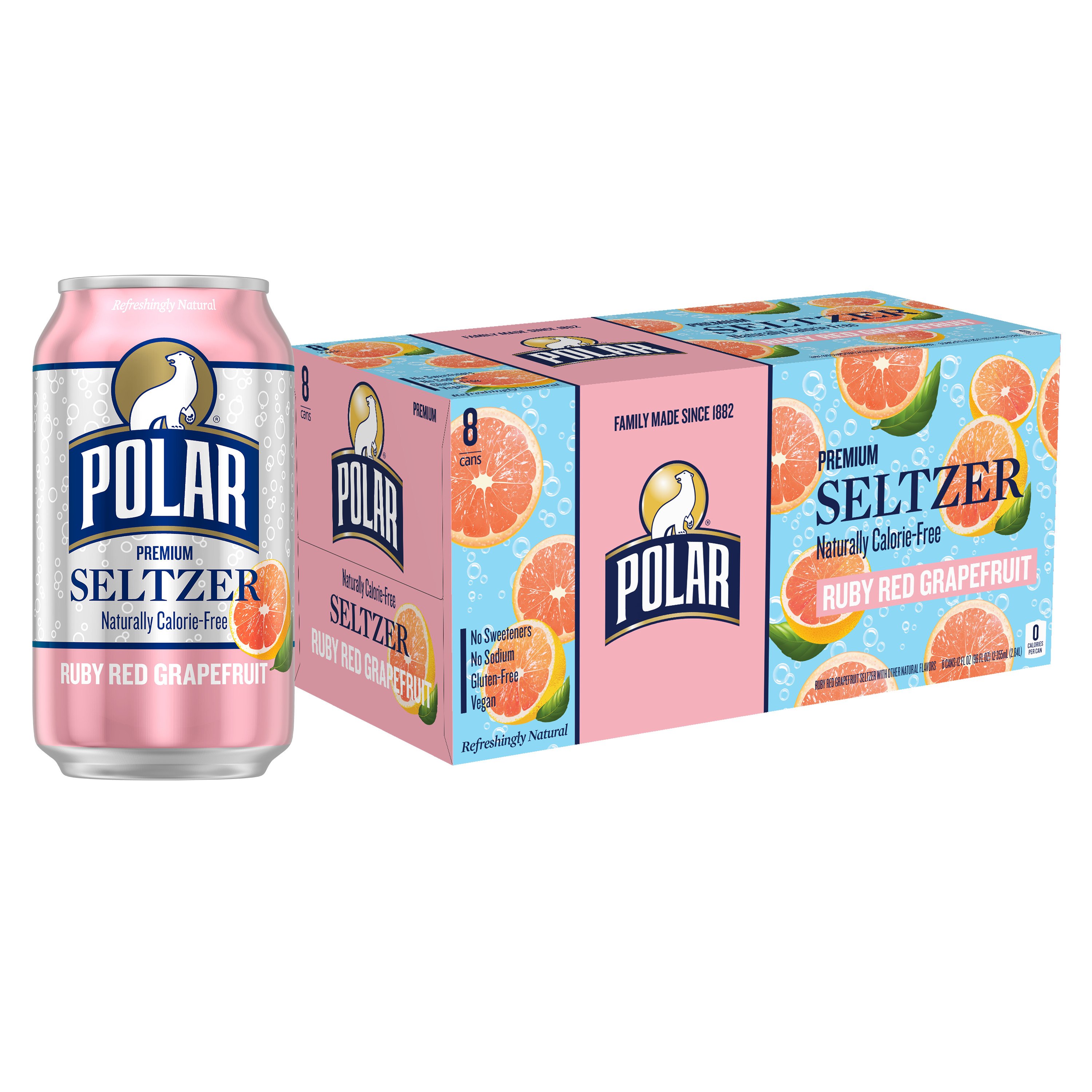 Polar Seltzer Water Ruby Red Grapefruit 8 pk Cans, 12 oz