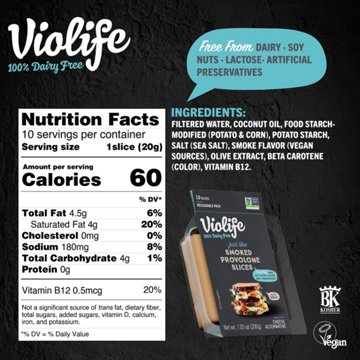 Violife Just Like Smoked Provolone Slices Dairy Free Cheese Alternative