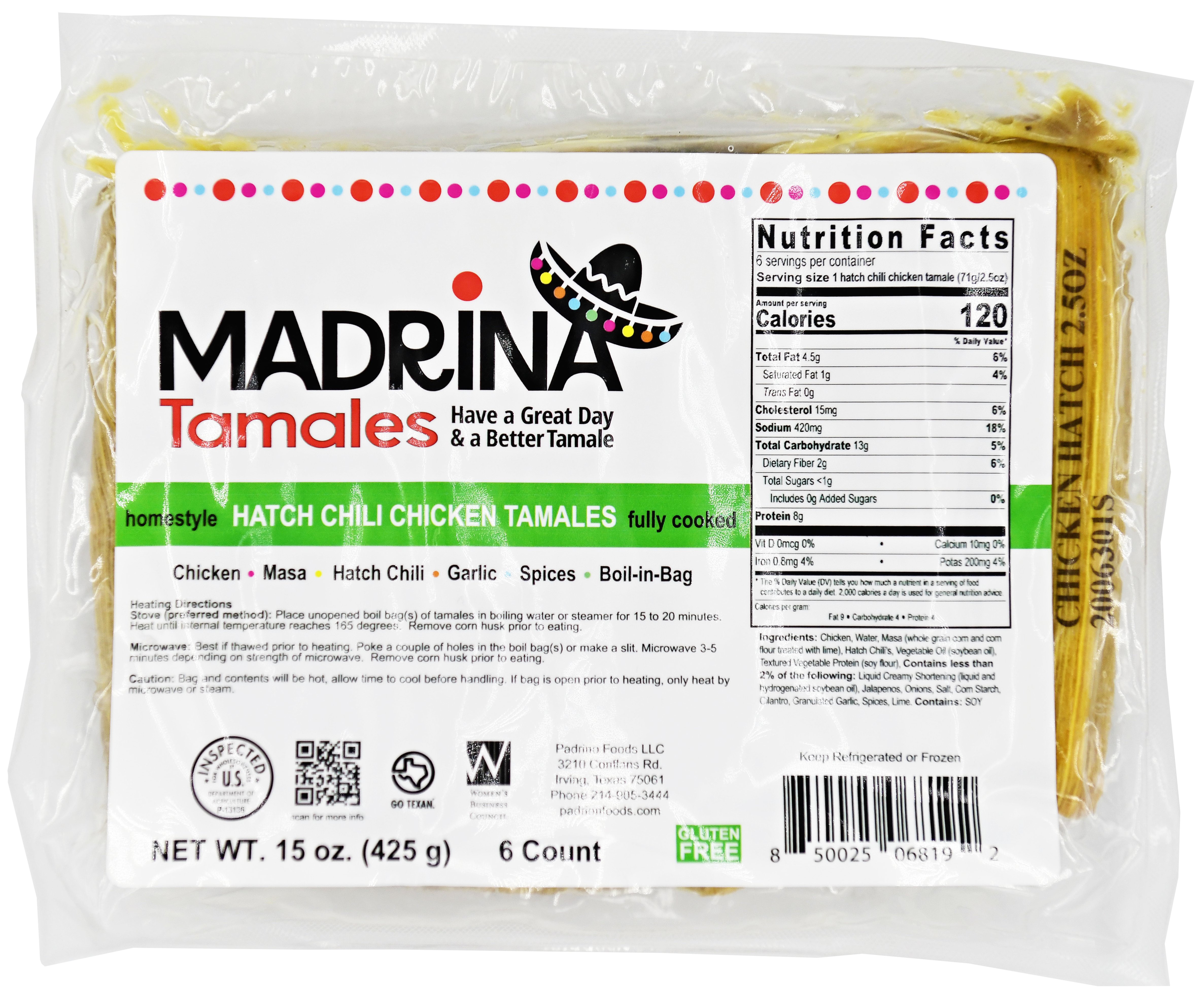 Madrina Tamales Chicken Hatch Tamales, 6 ct | Central Market