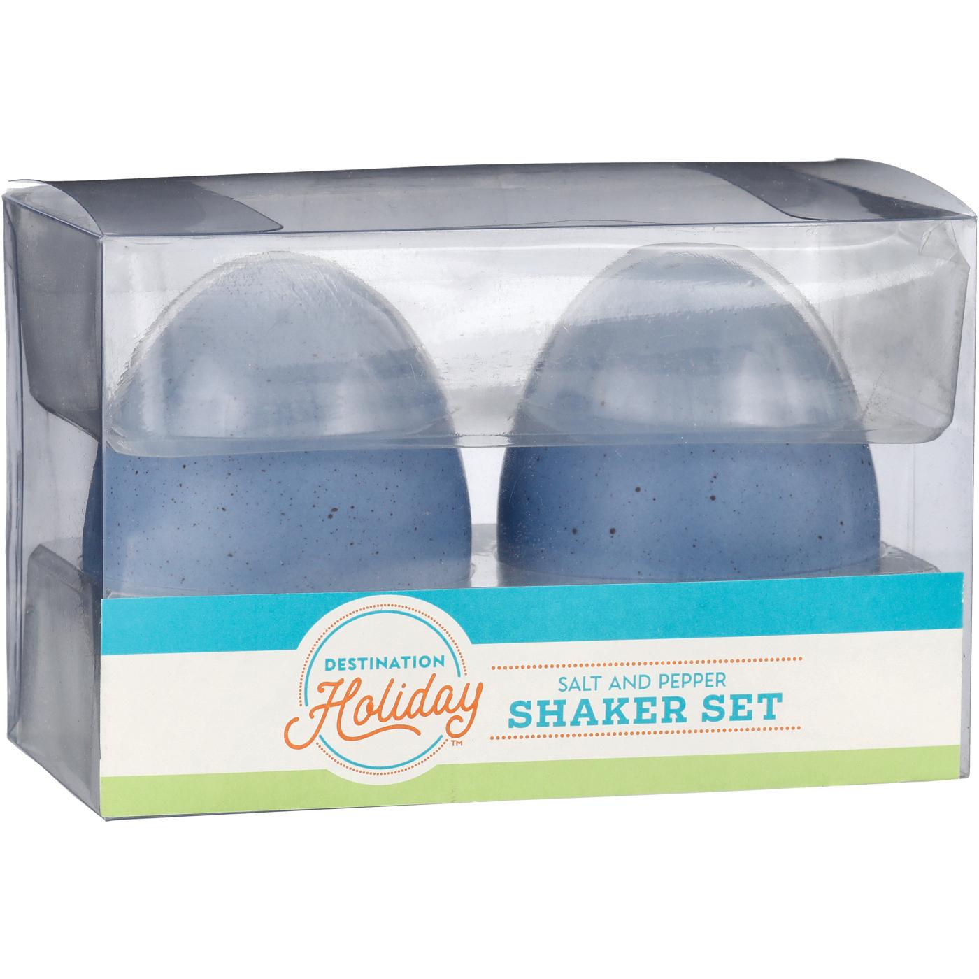 Destination Holiday Dolomite Egg Shape Salt & Pepper Shakers Blue