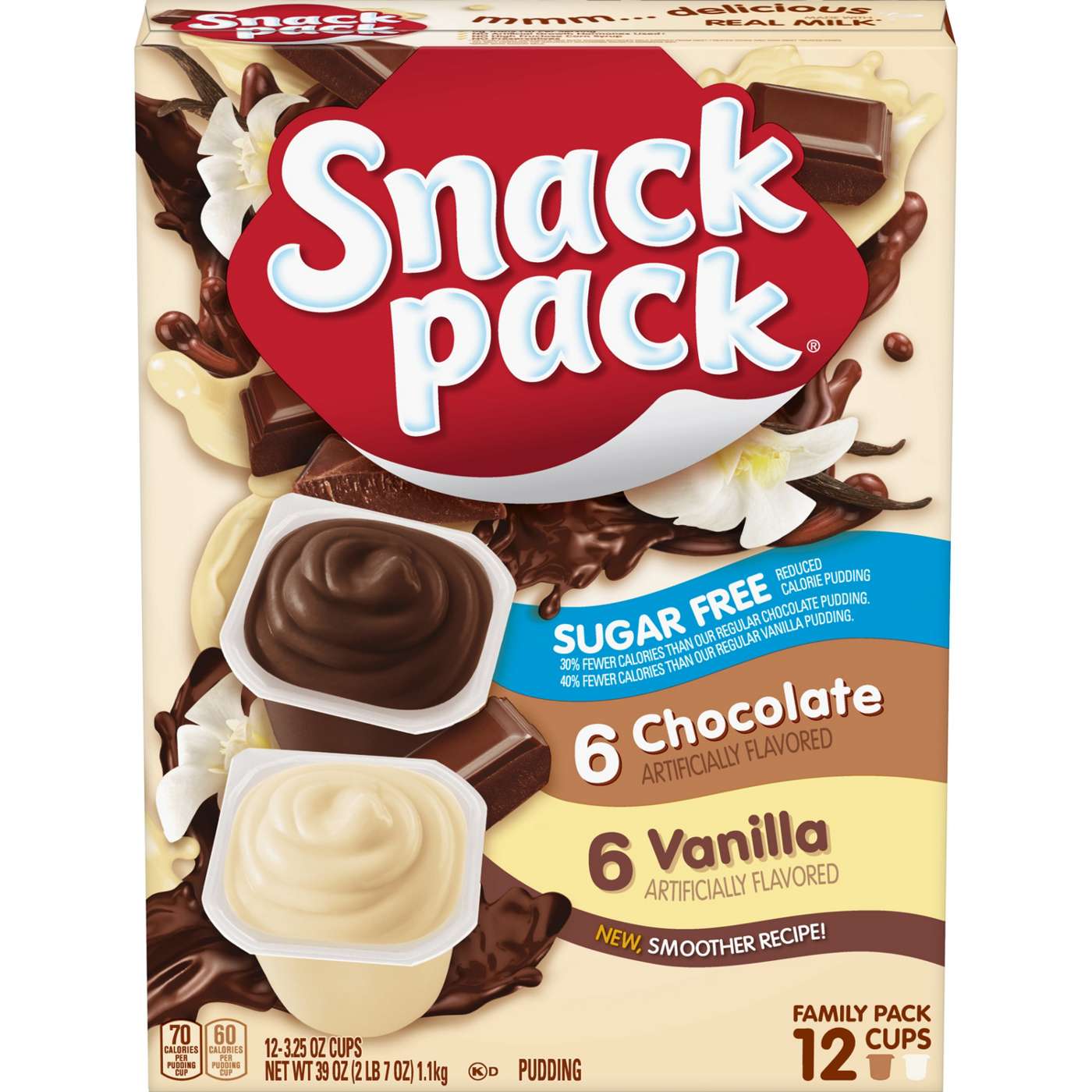 Snack Pack Sugar Free Chocolate & Vanilla Pudding Cups Family Pack; image 1 of 7