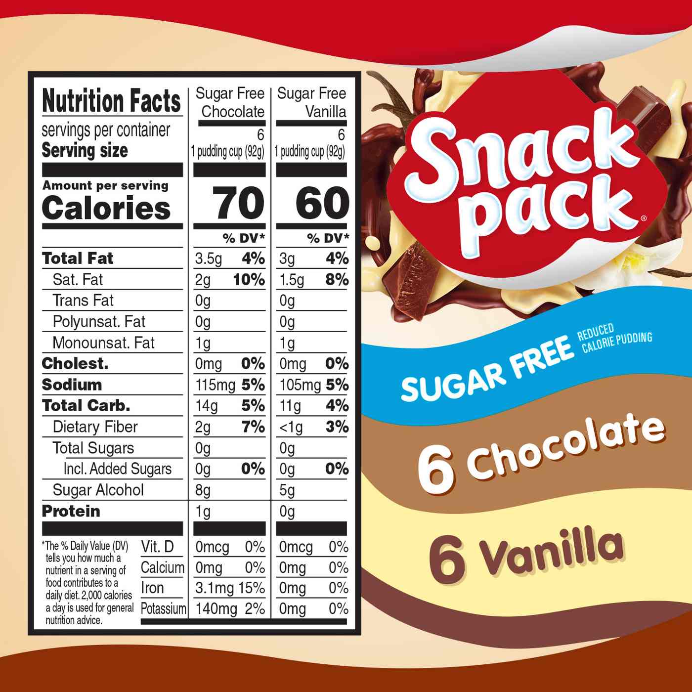 Snack Pack Sugar Free Chocolate & Vanilla Pudding Cups Family Pack; image 2 of 7