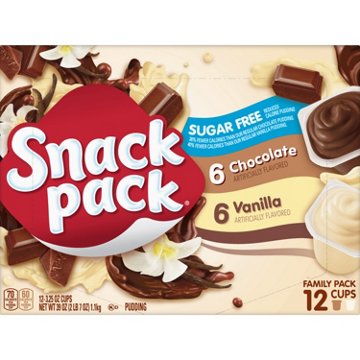 Snack Pack Sugar Free Chocolate & Vanilla Pudding Cups Family Pack, 12 ct
